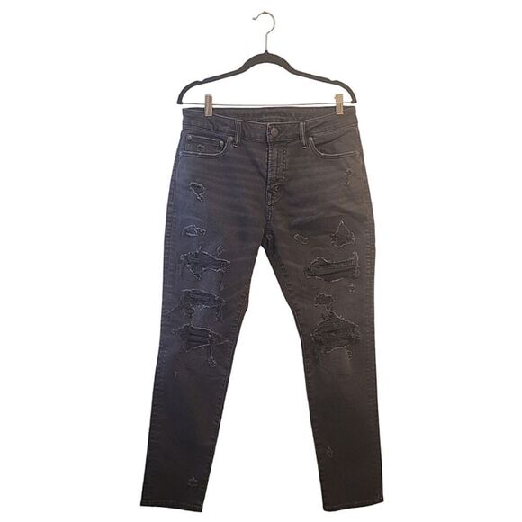 American Eagle Men's Black Distressed Straight Tapered Leg Jeans - Picture 1 of 6